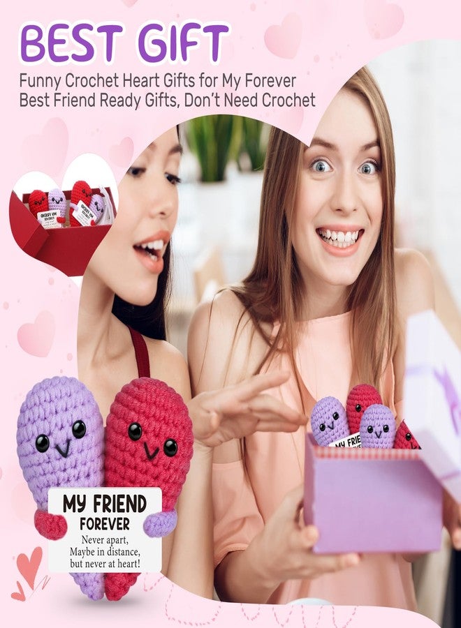 Soulchen 2 Pcs Crochet Heart Gifts for My Best Friend, Birthday Friendship Gifts for Women Christmas White Elephant Goodbye Farewell Present for Bestie BFF, Handmade Stuff Desk Decor(Red and Purple) - Image 4